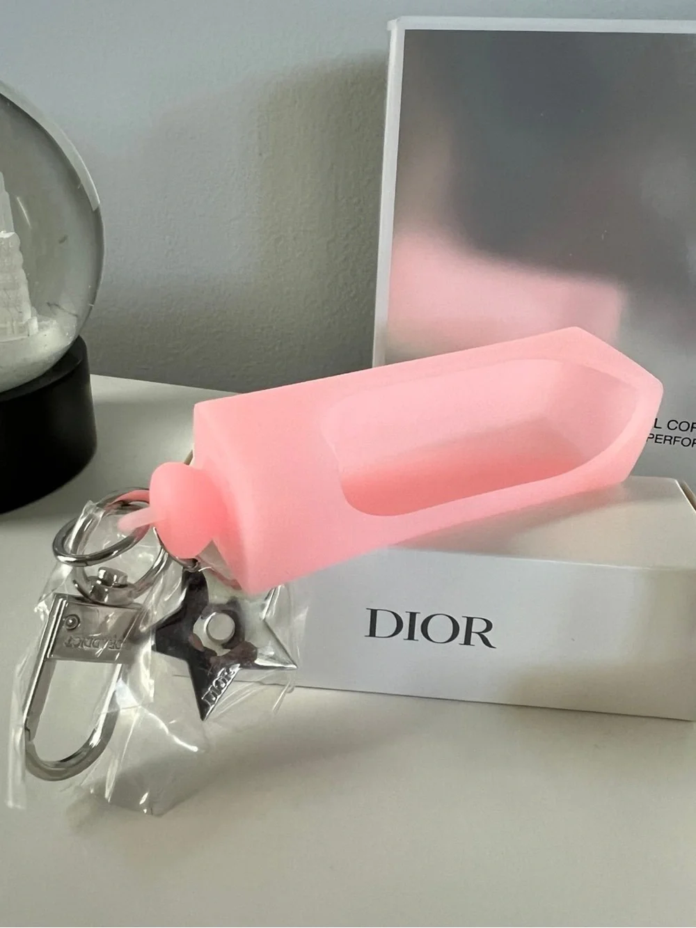 Dior Pink Silicone Lipstick Holder Keychain with Star Charm
